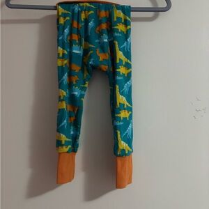Teal Dinosaur Print Baby Leggings with Orange Cuffs